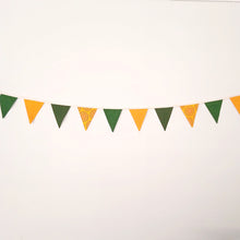 Load image into Gallery viewer, Green and Gold Shweshwe Bunting Banner - Medium Flags
