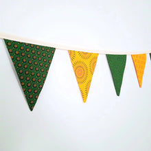 Load image into Gallery viewer, Green and Gold Shweshwe Bunting Banner - Medium Flags
